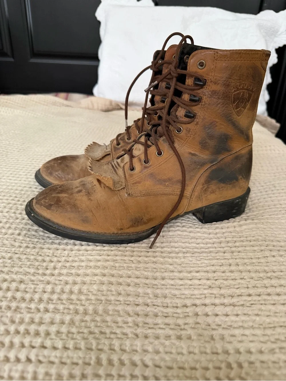 Ariat Tan/Brown Leather Lace-Up Ankle Boots